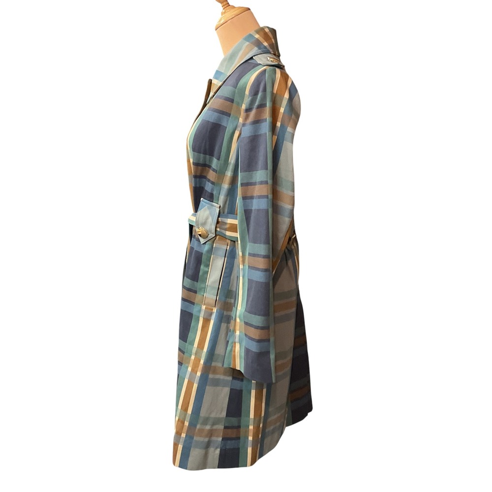 CAbi Women's Multi Plaid Printed Highclere Trench Gold Button Front Size Medium - Picture 4 of 11